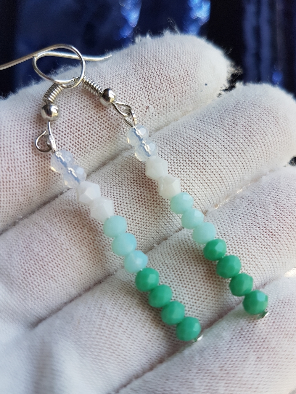 Swarovski Elements Long Mint Green & Alabaster White Ombre Drop Earrings NEW